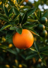 Ripe orange on a tree branch