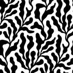 a black color seamless floral pattern on white background