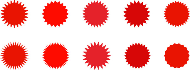 Set of sale sticker, price tag, starburst, sunburst badges, quality mark, sunburst badges, retro stars. Wavy edge. Star burst shape. Promo stickers with star edges. Sale or discount. Vector or PNG