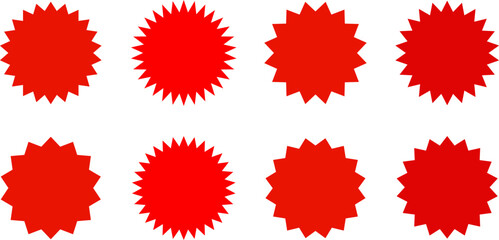 Set of sale sticker, price tag, starburst, sunburst badges, quality mark, sunburst badges, retro stars. Wavy edge. Star burst shape. Promo stickers with star edges. Sale or discount. Vector or PNG