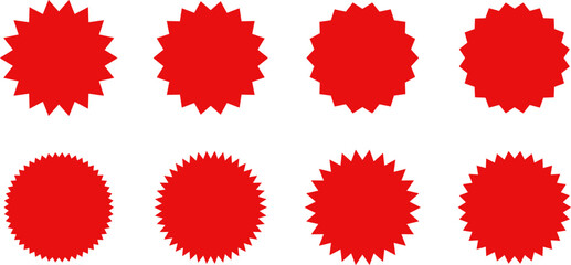 Set of sale sticker, price tag, starburst, sunburst badges, quality mark, sunburst badges, retro stars. Wavy edge. Star burst shape. Promo stickers with star edges. Sale or discount. Vector or PNG