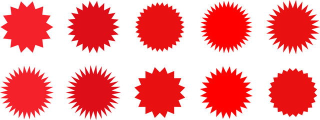 Set of sale sticker, price tag, starburst, sunburst badges, quality mark, sunburst badges, retro stars. Wavy edge. Star burst shape. Promo stickers with star edges. Sale or discount. Vector or PNG