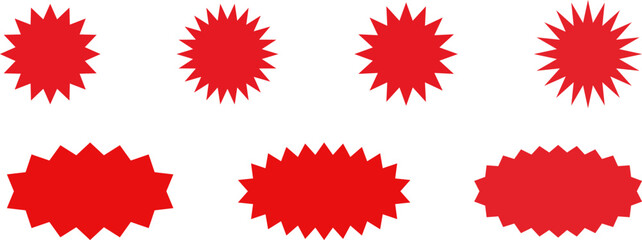 Set of sale sticker, price tag, starburst, sunburst badges, quality mark, sunburst badges, retro stars. Wavy edge. Star burst shape. Promo stickers with star edges. Sale or discount. Vector or PNG