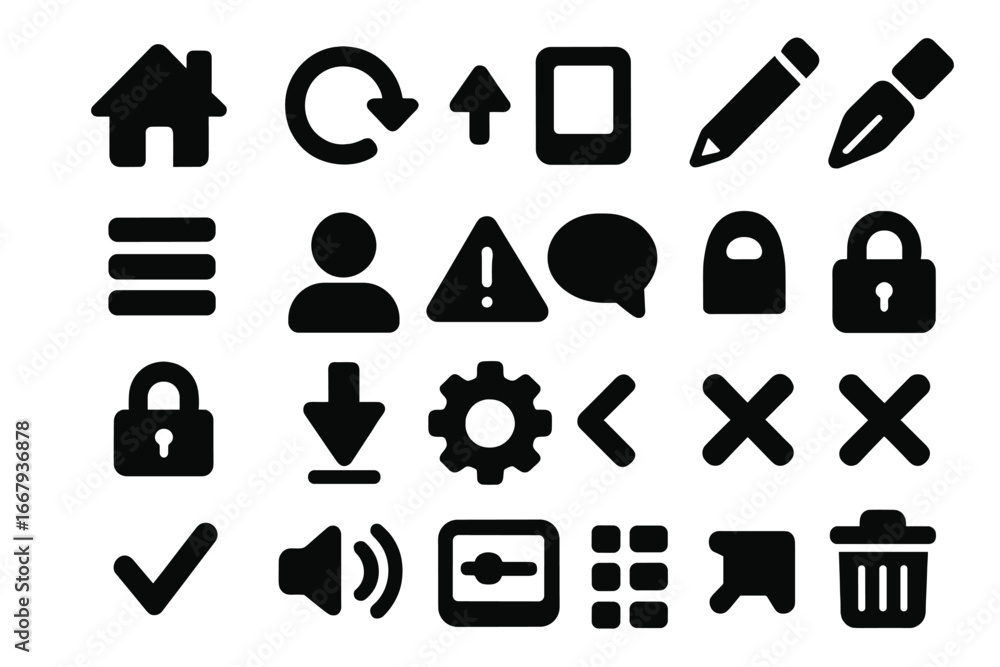 Leinwandbilder ui ux icon set. interface silhouette symbols for web and mobile app design. vector graphic collectio