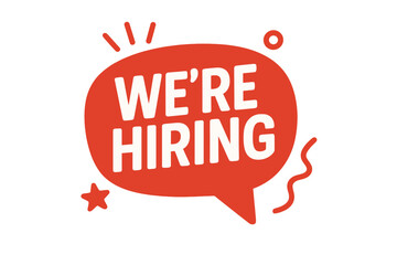 We're Hiring Red Vector Banner, Employee Vacancy Announcement, Business Recruiting Concept, Cartoon Style Illustration, Transparent Background, Job Vacancy Poster Design