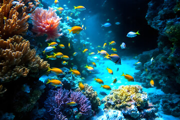 Obraz premium Coral Reef Life Abundant Fish Colorful Sea Underwater Paradise Nature