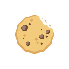 Vector Illustration of Chocolate Chip Cookie with Bite. Sweet Dessert Snack Icon. Flat Design Clipart
