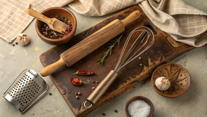 Natural wooden cinnamon sticks and aromatic coffee beans, spices 