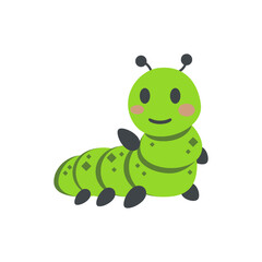 Cute Green Cartoon Caterpillar Vector Illustration. Smiling Insect Character for Kids Design and Education