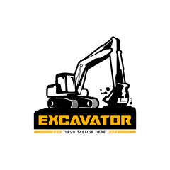 silhouette excavator vector logo design illustration