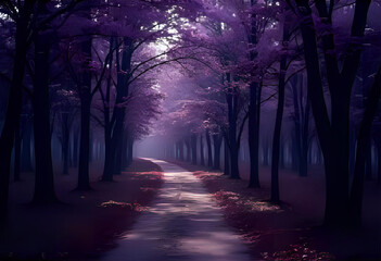 a beautiful forest path with a purple tint