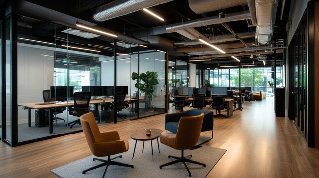 Business meeting space in modern office contemporary workspace design urban environment professional viewpoint collaborative concept