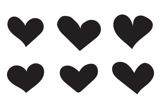 Heart doodles, decorative hearts line art, heart illustration borde, love symbol collection, isolated on white background