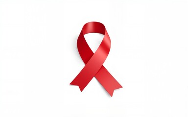 Red ribbon over white background, design element. World aids day and national HIV. AIDS and aging awareness month. High quality