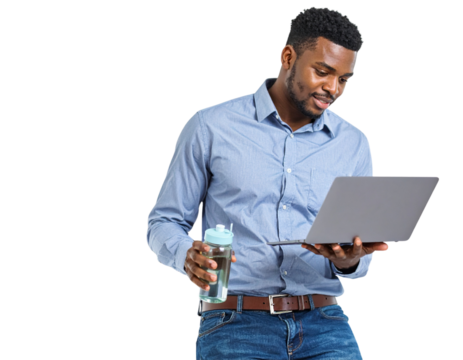 Corporate Professional Hydrating While Working, Transparent Background.