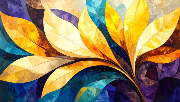 Abstract stained glass leaves - Powered by Adobe