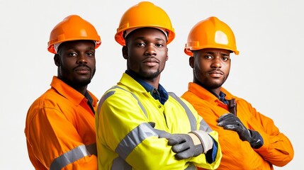 Construction workers team in safety gear urban environment portrait photography professional setting empowerment concept