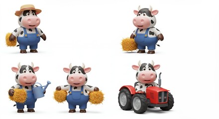 Cute cartoon cows farm animals illustrations