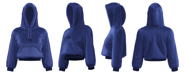 Realistic 3D hooded sweatshirt design in dark blue color