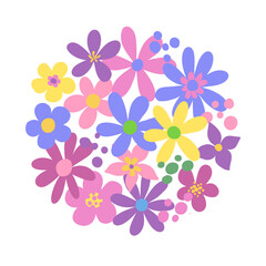 Floral circle with flowers. digital illustration hand drawing. 