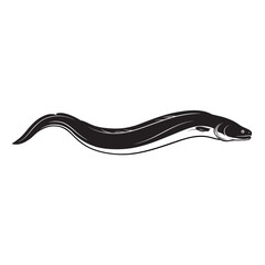 black and white silhouette vector of eel with white background