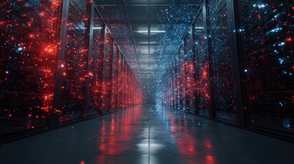 Server room, glowing particles