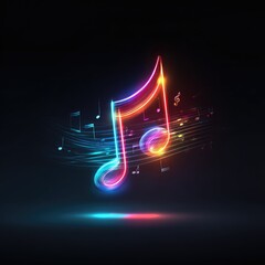Neon music note with glowing staff lines