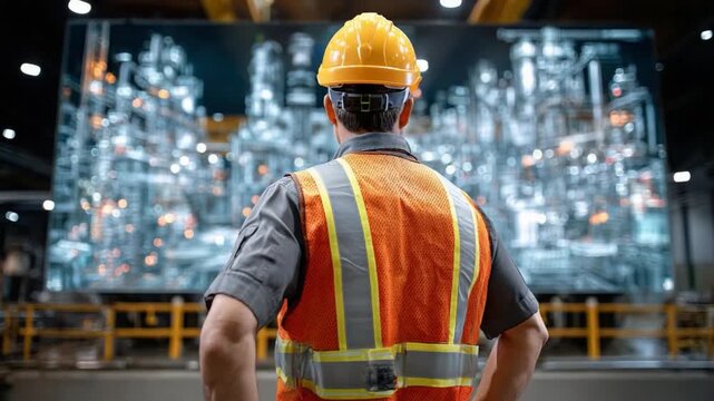 Engineer inspecting the infrastructure plan: An engineer inspects the infrastructure plan with attention to detail and dedication in his workplace