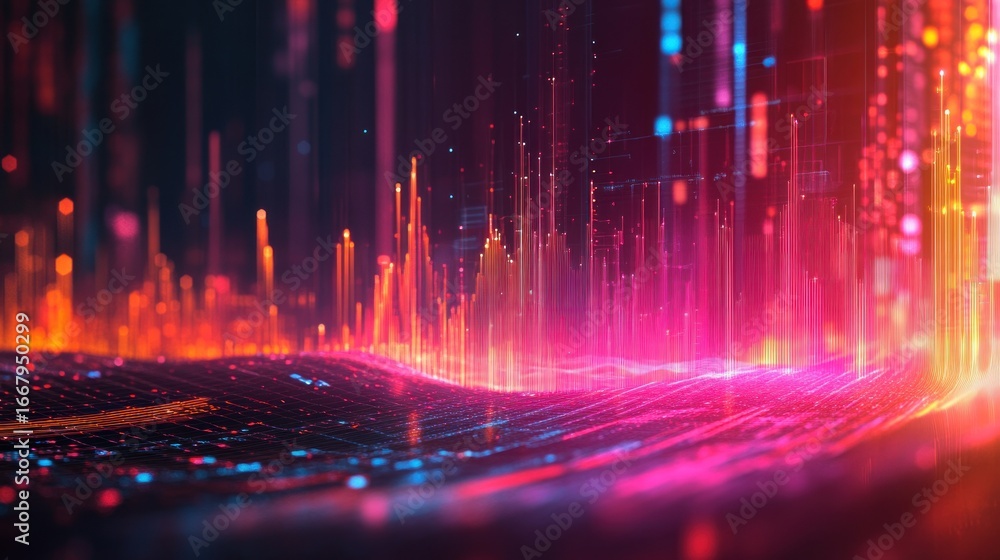 Fototapete a dynamic abstract display of vibrant data visualizations, showcasing a network of glowing lines and