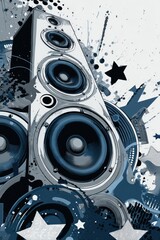 Graphic art of speakers with abstract design