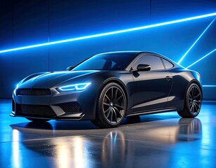 Sleek Coupe, Studio Shot, Neon Lighting