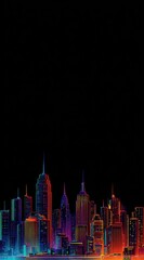 Neon cityscape, pixelated, blurred