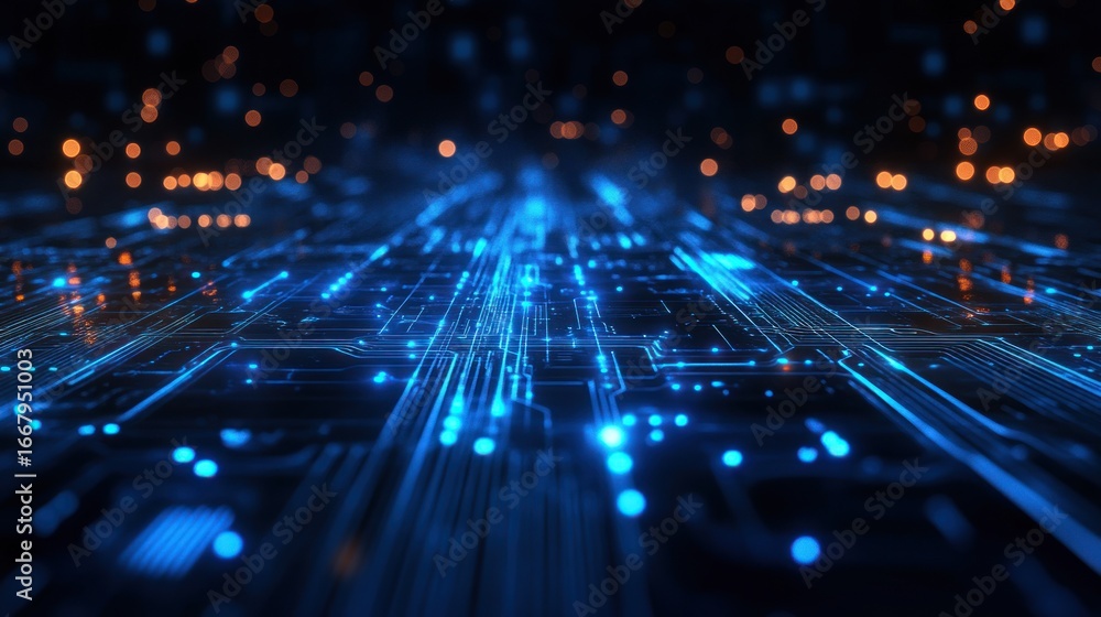 Aufkleber high-tech abstract background with blue circuit lines and bokeh lights