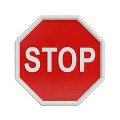 Red stop sign with white border and text isolated on transparent background