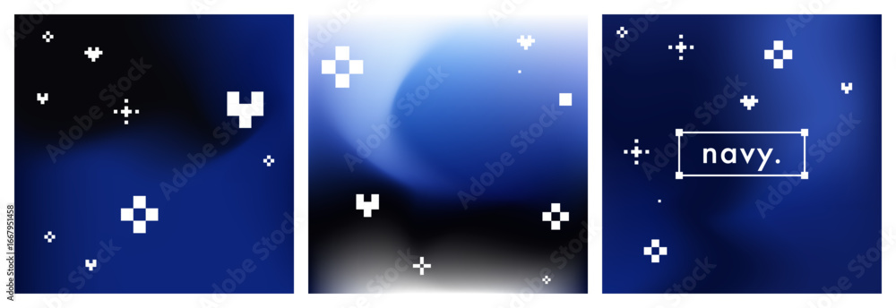 Aufkleber dark blue gradient background with simple pixel art pattern. abstract midnight sky navy blue blurry 