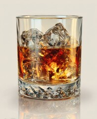 Glass of amber liquid with ice