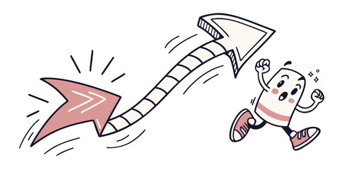 Hand drawn doodle art vector curved arrow modern set