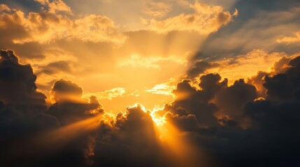 Fototapeta premium Golden sunrise action over clouds nature landscape atmospheric scene warm lighting majestic view serenity concept for impact