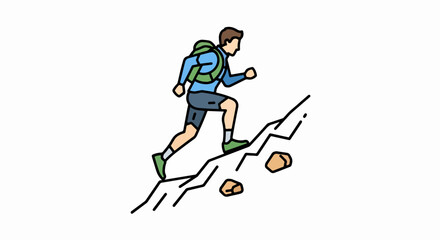 Fototapeta premium Man Hiking Steep Mountain Trail.