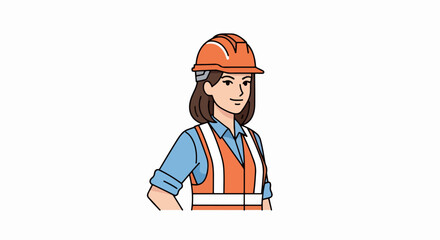 Obraz premium Female Construction Worker in Hard Hat and Safety Vest Illustration.