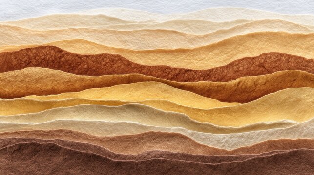 Textures of layered paper reminiscent of natural sand dunes reflecting warm tones and undulating forms