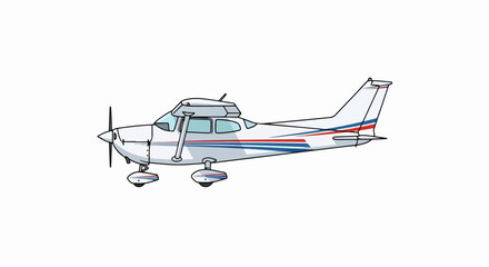 Side view of a white and silver airplane illustration.