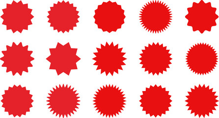 Set of sale sticker, price tag, starburst, sunburst badges, quality mark, sunburst badges, retro stars. Wavy edge. Star burst shape. Promo stickers with star edges. Sale or discount.