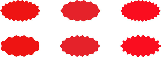 Set of sale sticker, price tag, starburst, sunburst badges, quality mark, sunburst badges, retro stars. Wavy edge. Star burst shape. Promo stickers with star edges. Sale or discount.