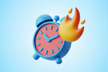 Alarm clock on fire symbolizing urgency and time running out