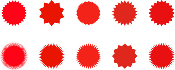 Set of sale sticker, price tag, starburst, sunburst badges, quality mark, sunburst badges, retro stars. Wavy edge. Star burst shape. Promo stickers with star edges. Sale or discount.