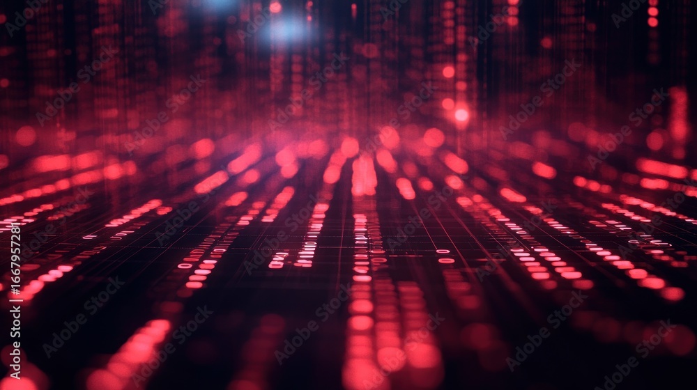 Aufkleber abstract glowing red data flow in a digital technology environment