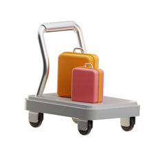 A mobile luggage cart with two colorful suitcases, ideal for travel, hospitality, and tourism marketing.