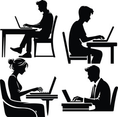 Professional Typing on Laptop at Desk Vector Illustration