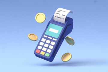 3d rendering of a modern payment terminal with floating coins
